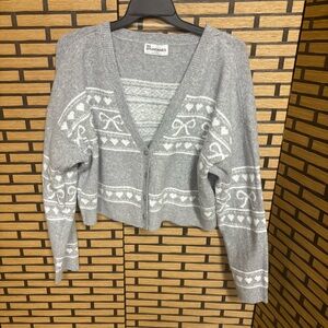 No Boundaries Gray Bow Print Button Front Cardigan Size XL